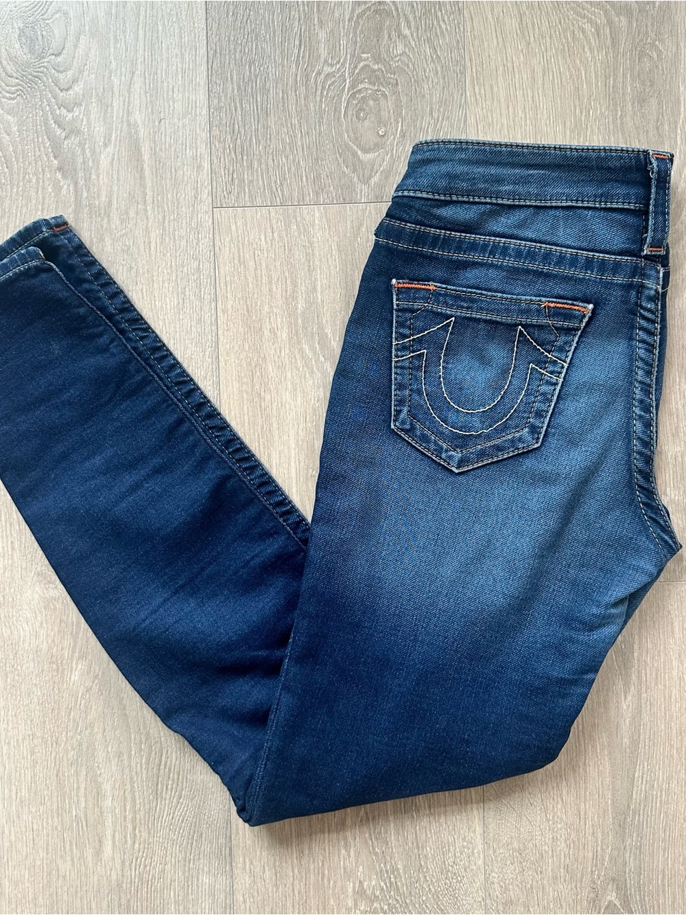 True Religion Deep Indigo Skinny Jeans with Signature Back Pocket Size 27x27